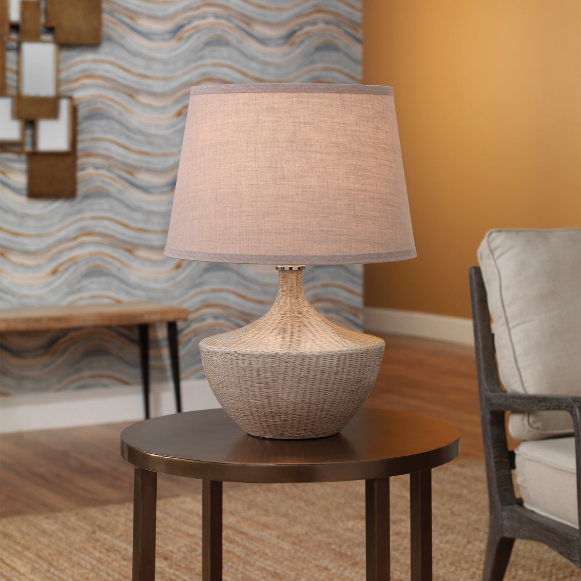 JY Basketweave Table Lamp - Off White Ceramic