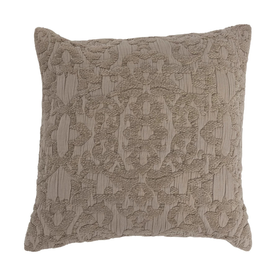 18" Woven Cotton Chenille Jacquard Pillow, Taupe, Polyester Fill/Pair