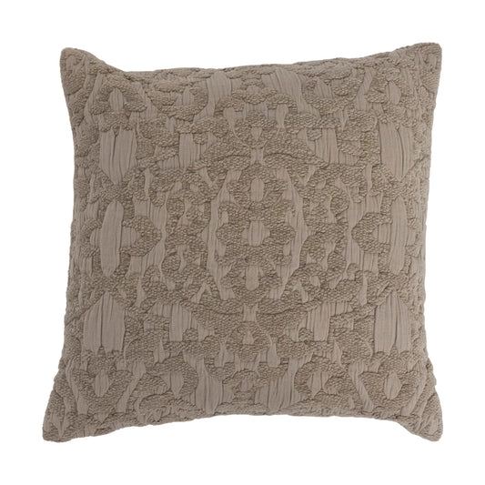 18" Woven Cotton Chenille Jacquard Pillow, Taupe, Polyester Fill/Pair