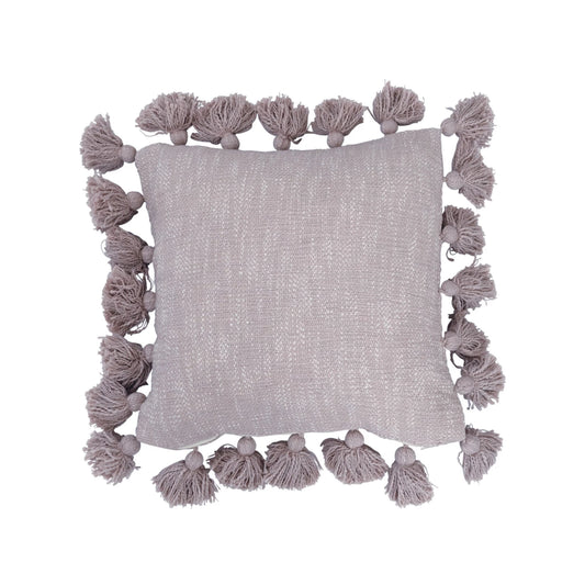 18" Woven Melange Cotton Pillow w/ Tassels, Polyester Fill