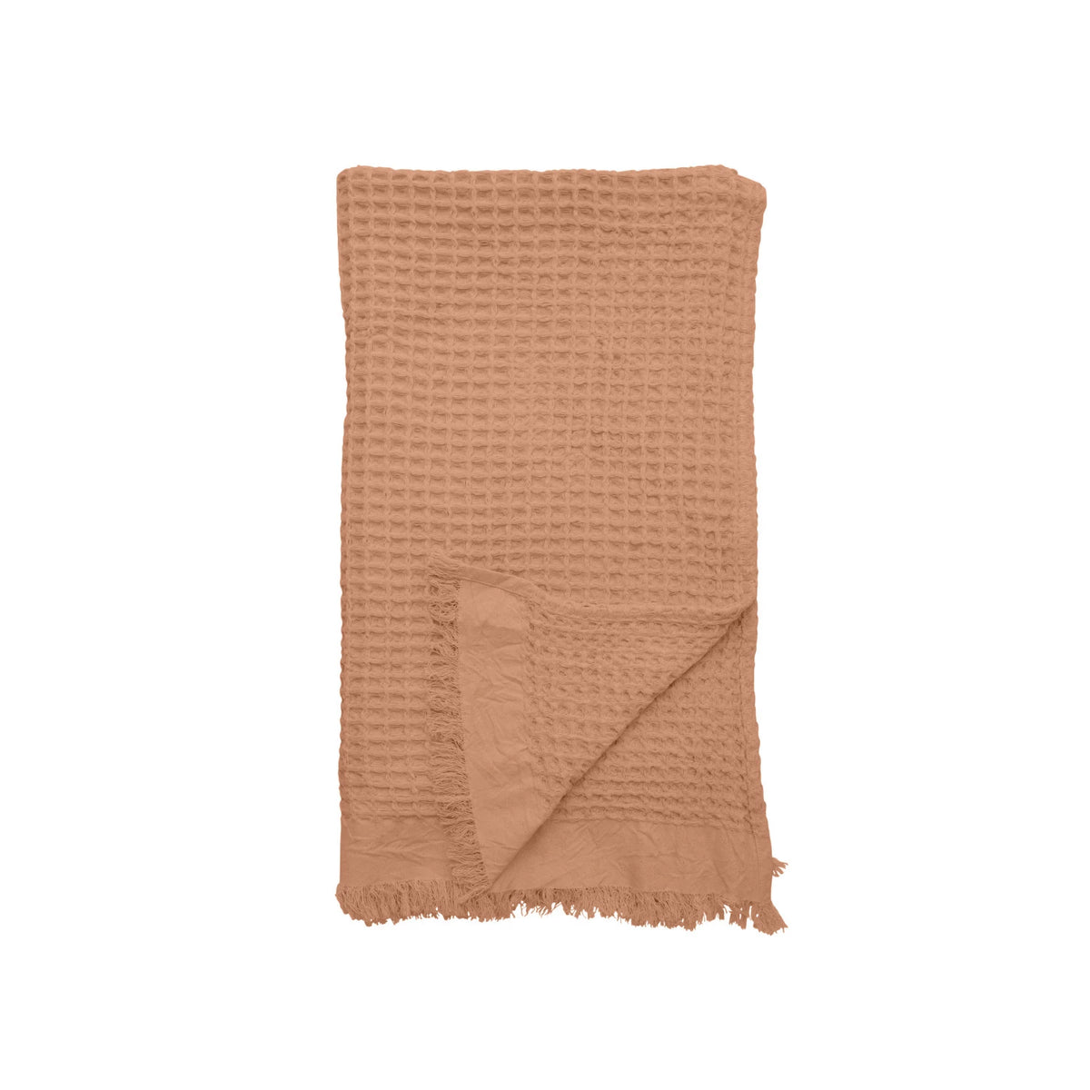 Cotton Waffle Weave Throw w/ Fringe in Clay