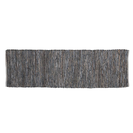 Woven Cotton Chindi & Leather Rug, Multi Color
