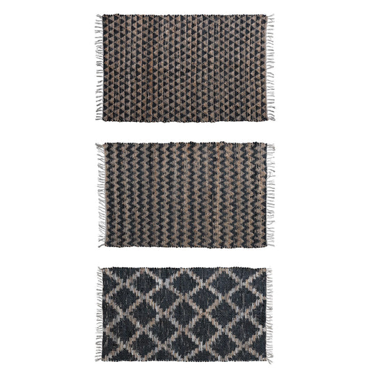 3' x 5' Woven Cotton Chindi & Leather Rug
