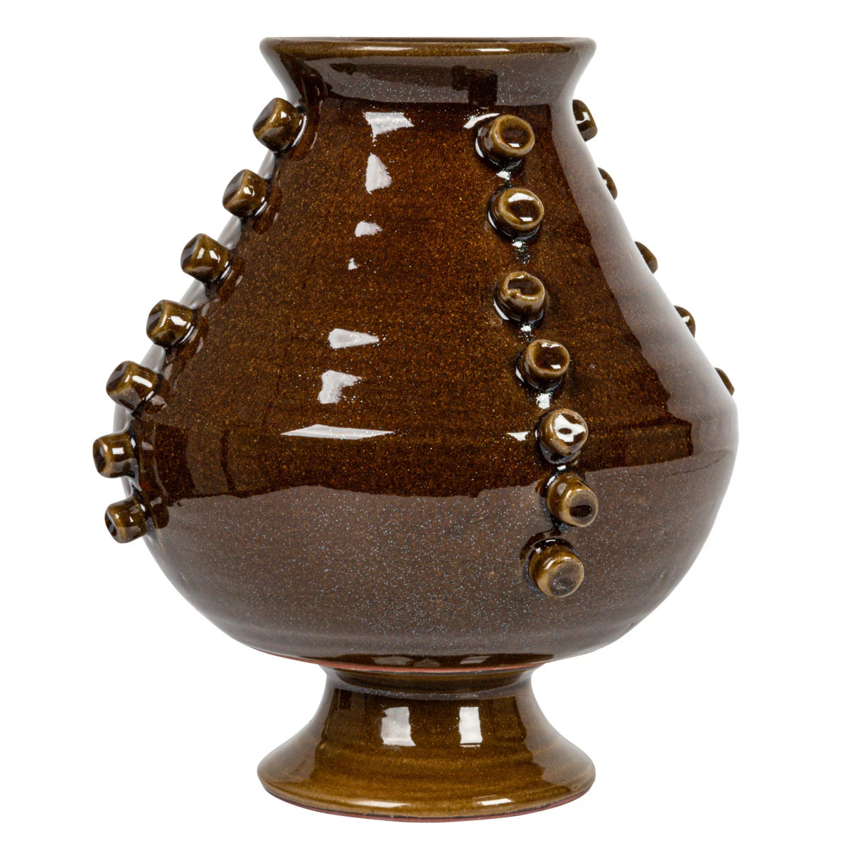 Terra-cotta Footed Vase w/ Hobnails, Brown - Large