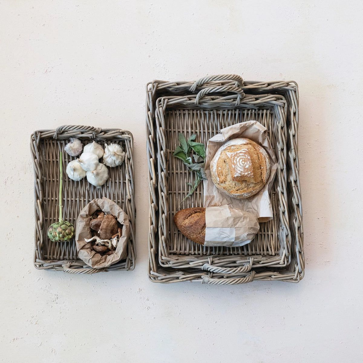 Medium - Decorative Woven Rattan Trays w/ Handles,