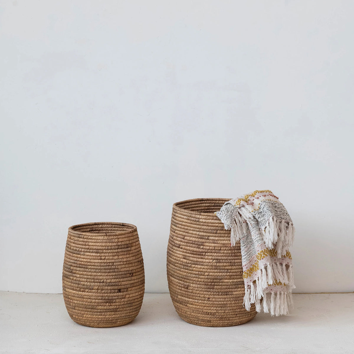 Hand-Woven Water Hyacinth Baskets, Set of 2
