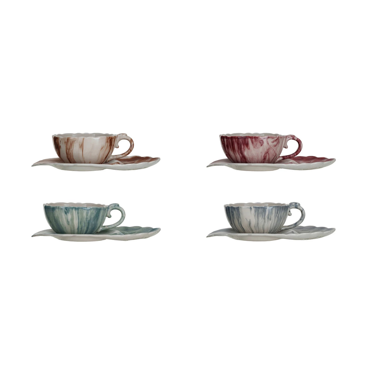 14 oz. Stoneware Teacup w/ Leaf Shaped Saucer