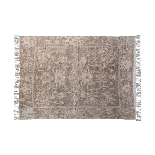 5' x 7' Cotton Chenille Distressed Print Rug w/ Fringe