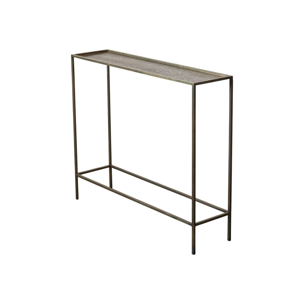 Hammered Metal Console Table, Antique Brass Finish