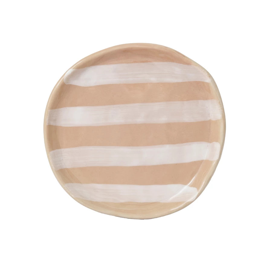 Hand-Painted Stoneware Plate w/ Stripes