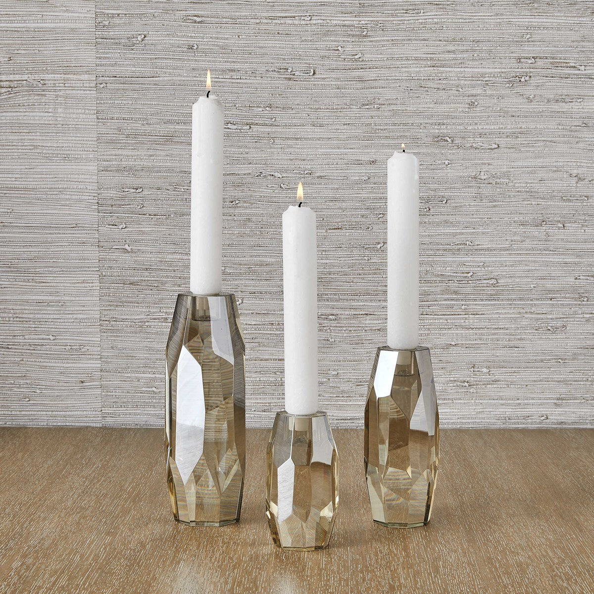 CANDLEHOLDERS MULTIFACETED CRYSTAL TAPER - Set of 3