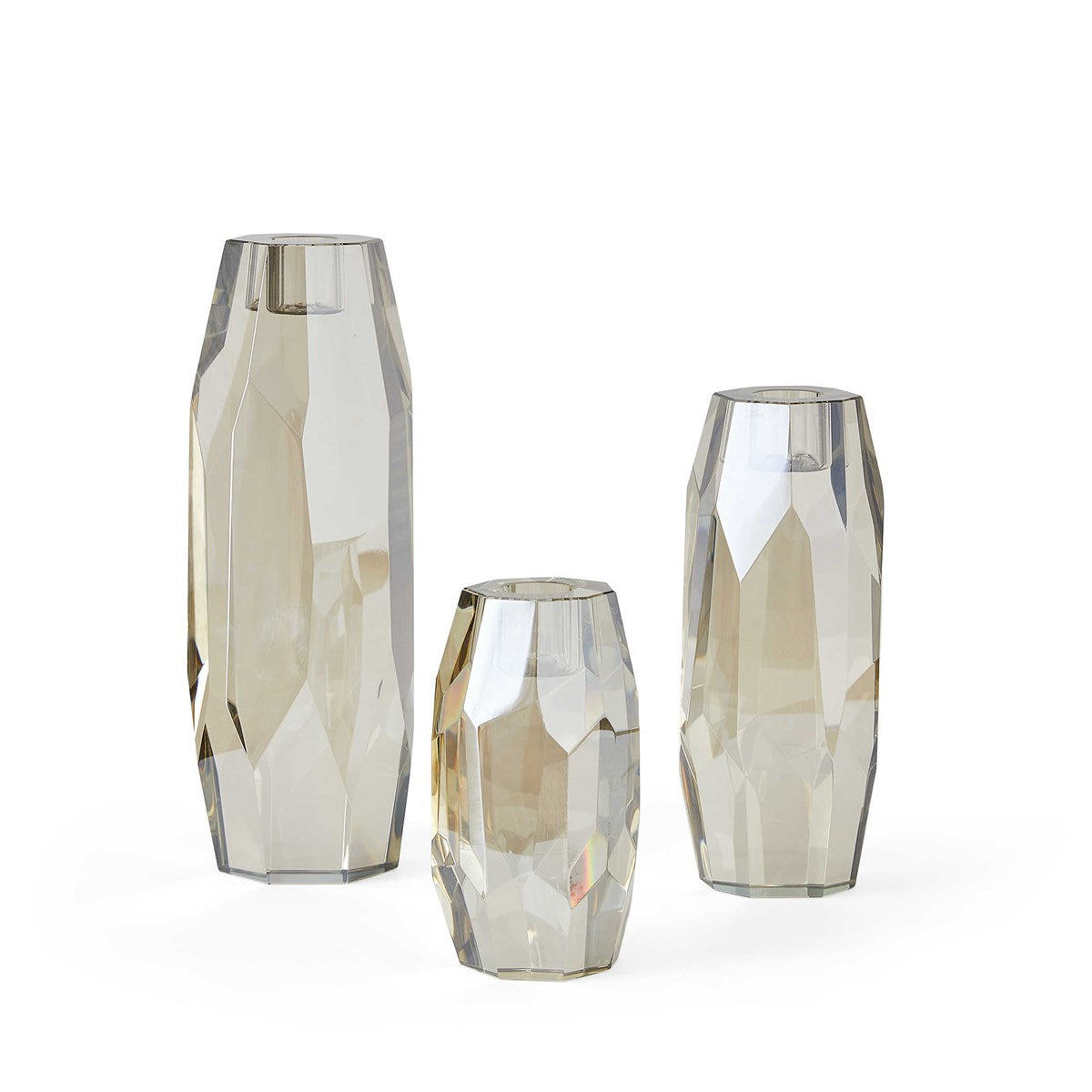 CANDLEHOLDERS MULTIFACETED CRYSTAL TAPER - Set of 3