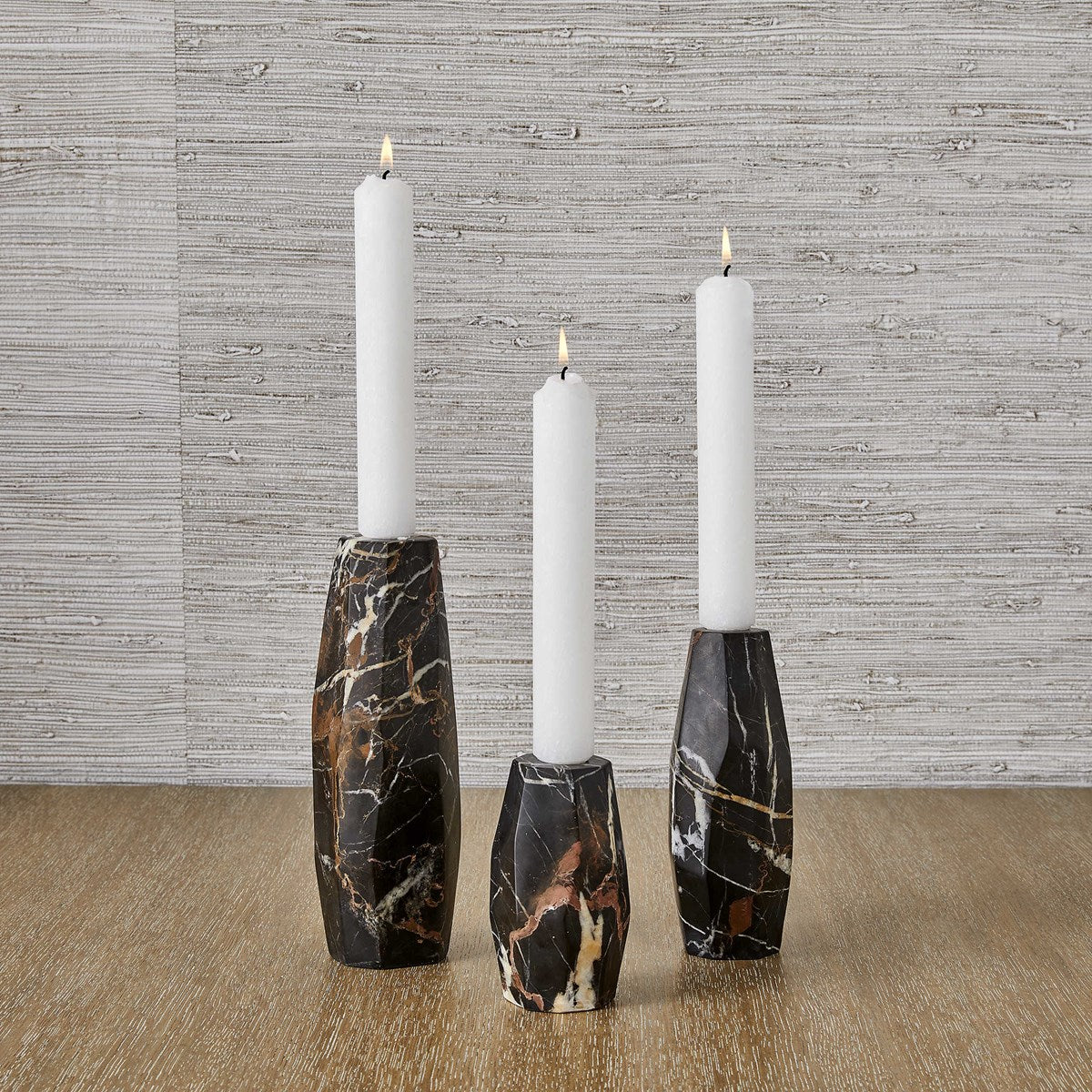 CANDLEHOLDERS MULTIFACETED MARBLE TAPER - Set of 3