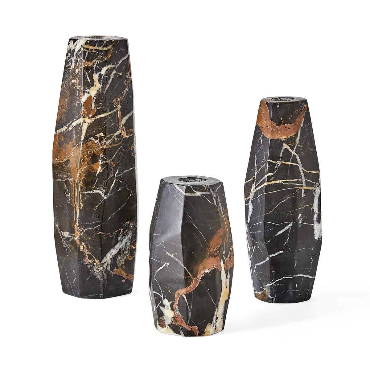 CANDLEHOLDERS MULTIFACETED MARBLE TAPER - Set of 3